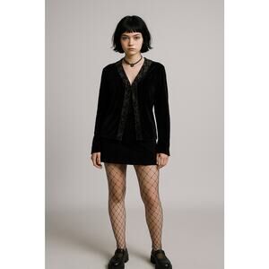 Kiko Black Floral Velvet Burnout Cardigan Jacket Boho Vamp M